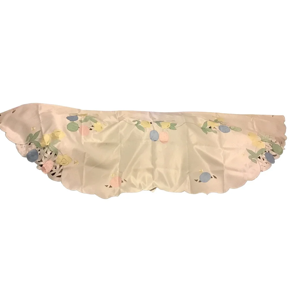 Vintage  Satin Tablecloth Oblong with Appliqué Flowers. Size 60 X 42